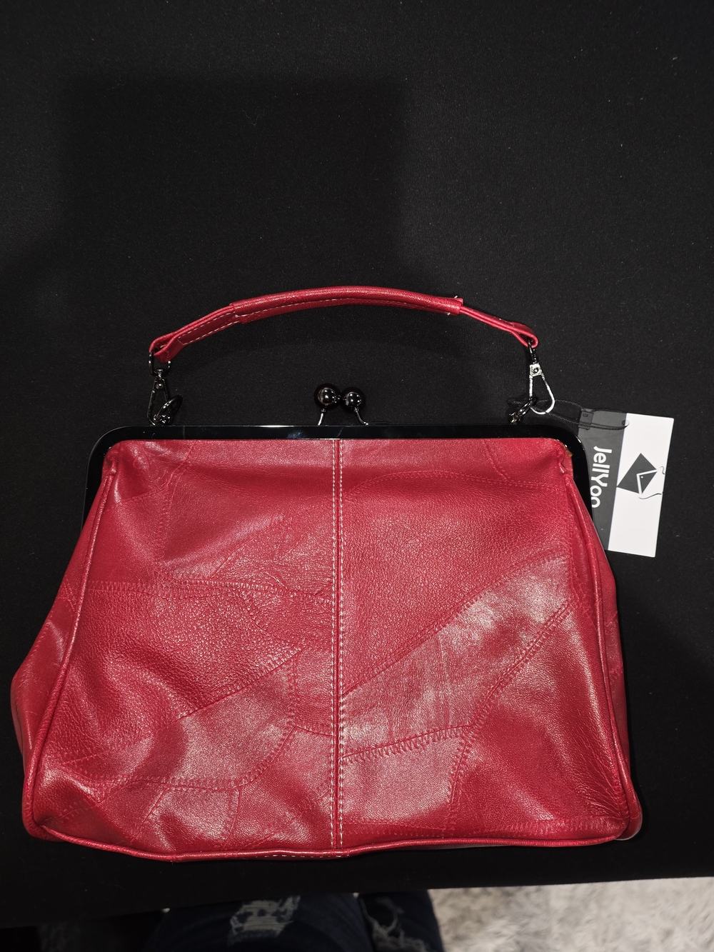 Red Frame-Top Satchel Handbag - Picture 8 of 9